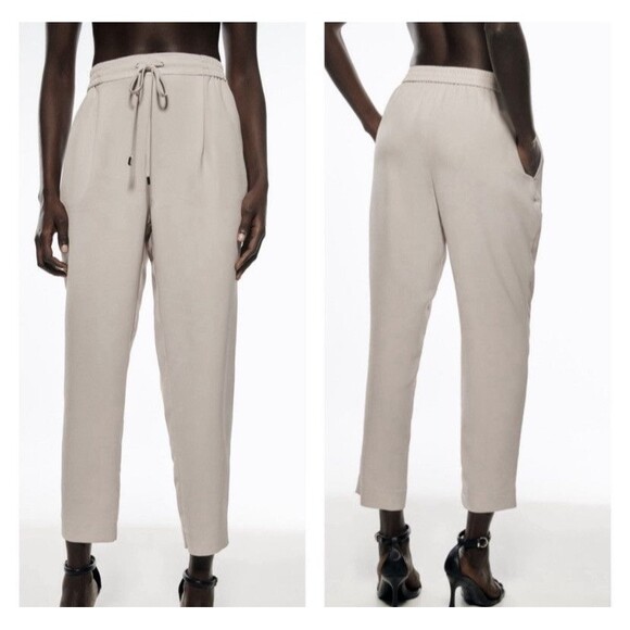 Zara Pants - ⭐️ Zara Drawstring Pull On Pants Woman’s Size Medium Sand Tan Lagenlook Beachy